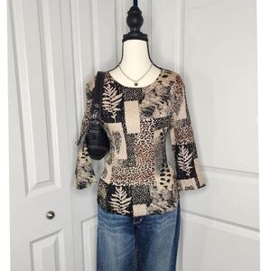 Vintage Tan N' Brown Patchwork Leopard Print Popcorn Top